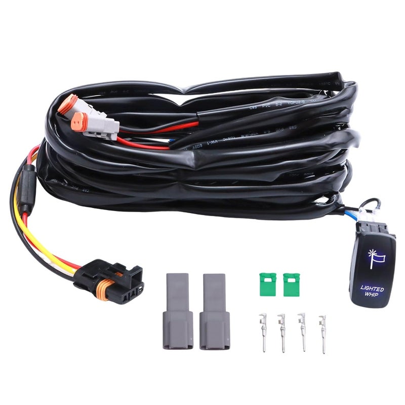Solvrex UTV Whip Light Wiring Harness with Plug & Play Pulse Busbar Connector DT Plug Compatible with Polaris RZR Ranger General, 16AWG 2 Lead Rocker On Off Switch - Image 1